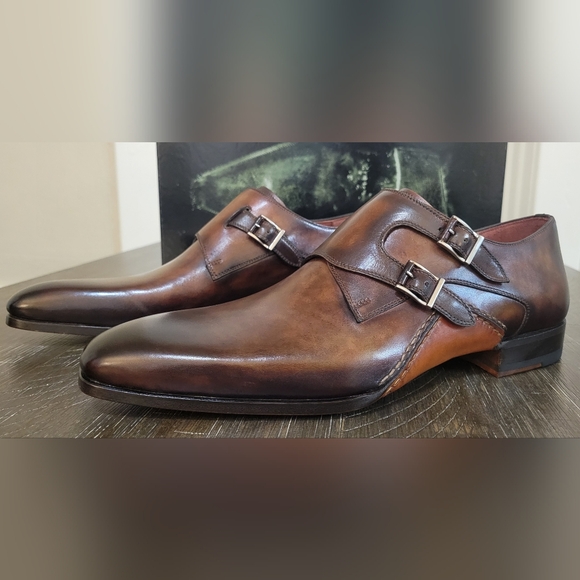 Magnanni 18727 Mens Triple Brown Buckle Monk Strap Dress Shoes Sz 41 or 8 NIB - Picture 2 of 10